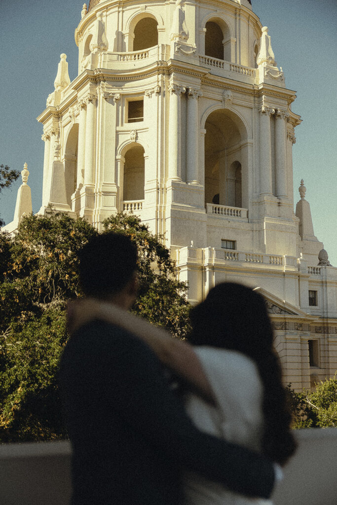 Couple admiring the rotunda at Pasadena City Hall.