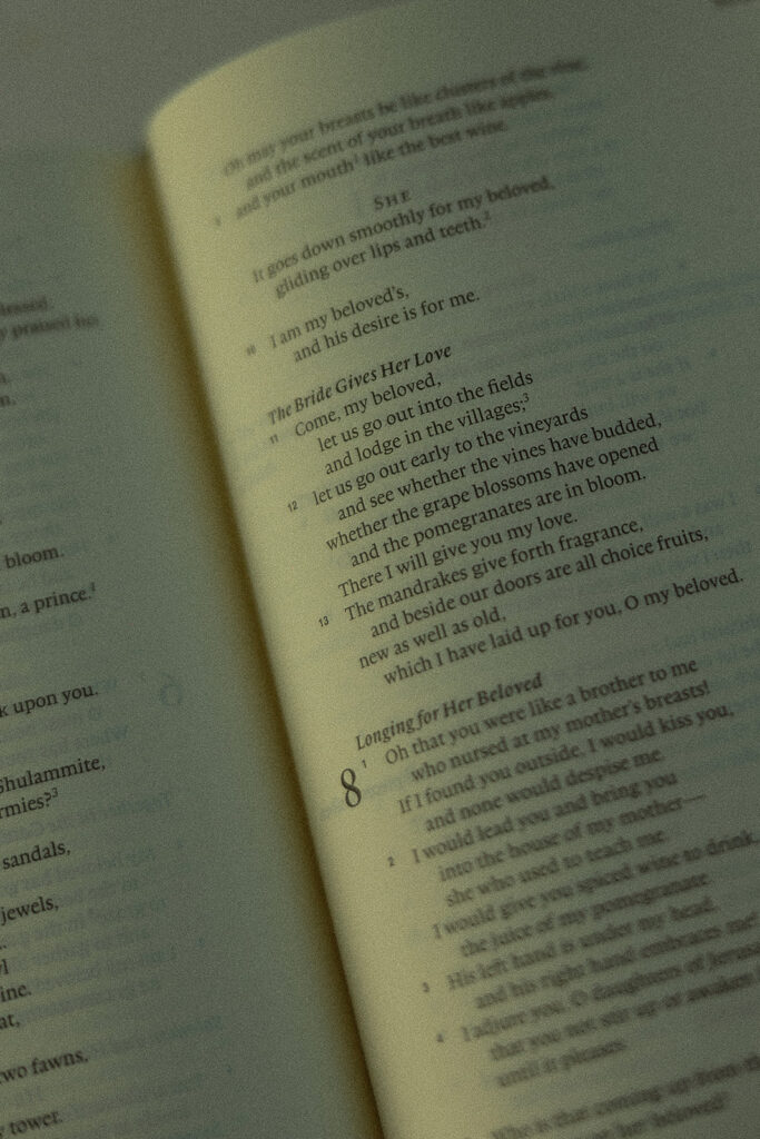 Open Bible detail during Cinco Farm Gardens wedding reception.