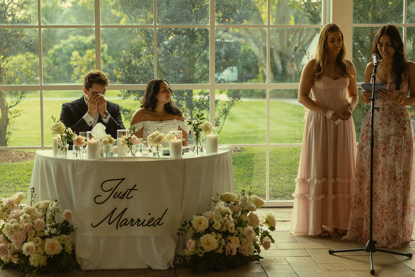 Bridesmaids giving an emotional speech during Cinco Farm Gardens reception.