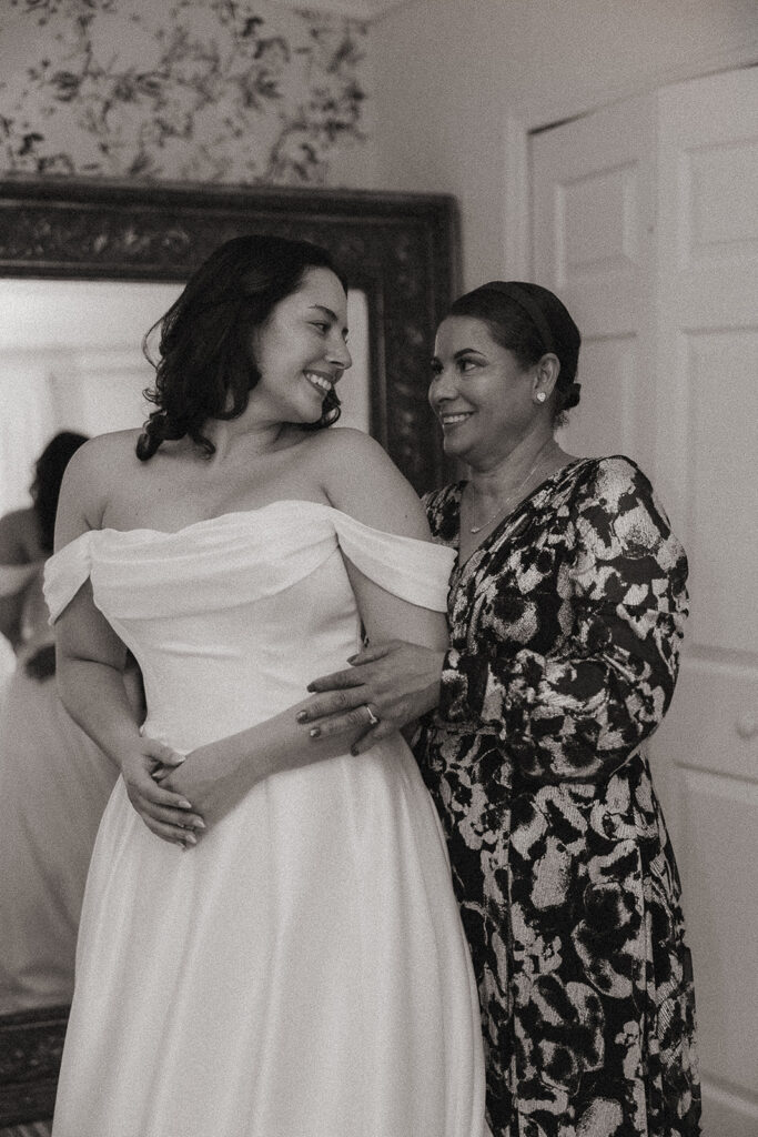 Brie and her mother posing for a photo as she gets ready for her Miami wedding.