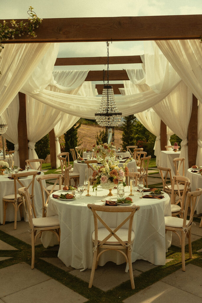 Romantic wedding reception setup at Jeune Perché. 