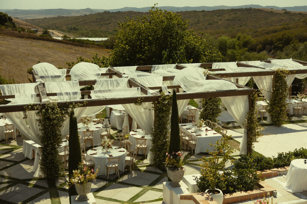 Overhead views of the Wedding reception pergola at Jeune Perché.