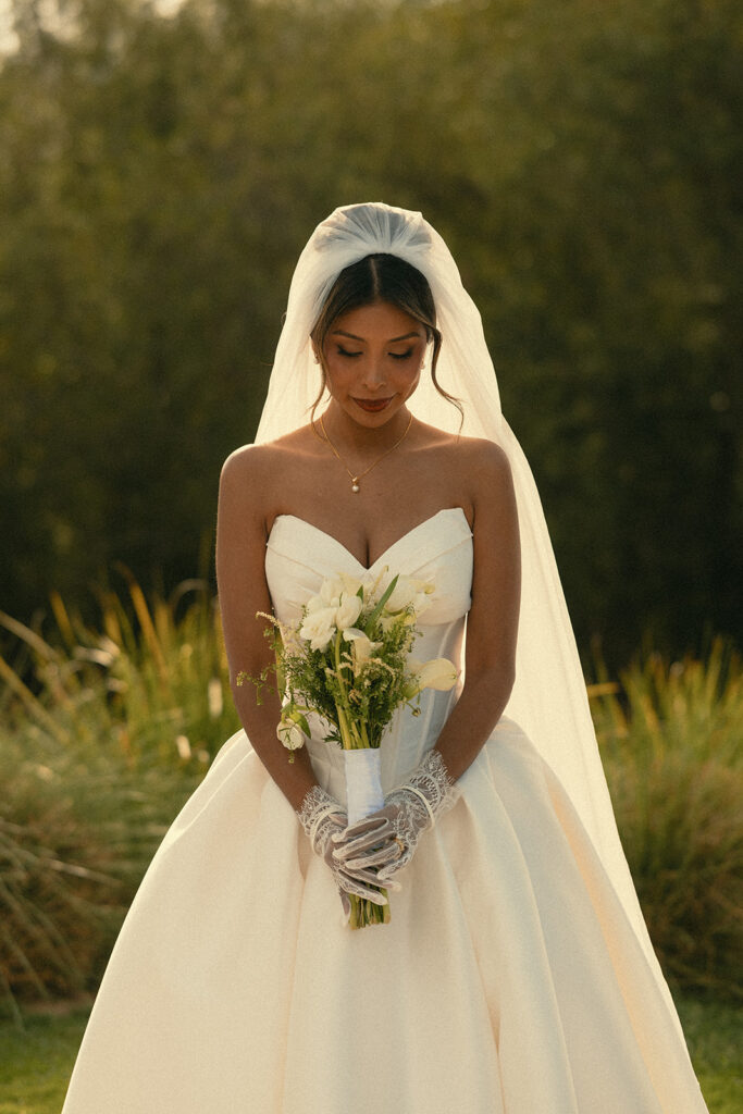 Outdoor bridal portraits during golden hour at Jeune Perché.